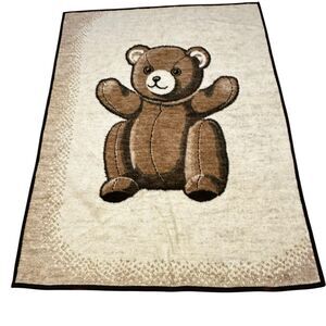 Biederlack Teddy Bear Reversible Throw Blanket‎ Brown 69X53 USA